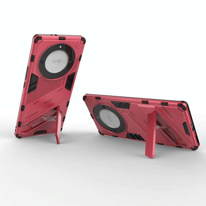 For Honor X9a/X40 5G/Magic5 Lite Punk Armor PC + TPU Phone Case with Holder(Light Red)