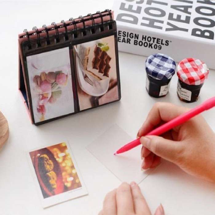 Calendar Style Desktop Standing Brand Name Folder Mini Desk 3 inch 68 Photos Album Book(Sky Blue)