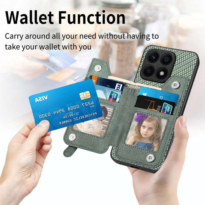 For Honor X8A Carbon Fiber Horizontal Flip Zipper Wallet Phone Case(Black)
