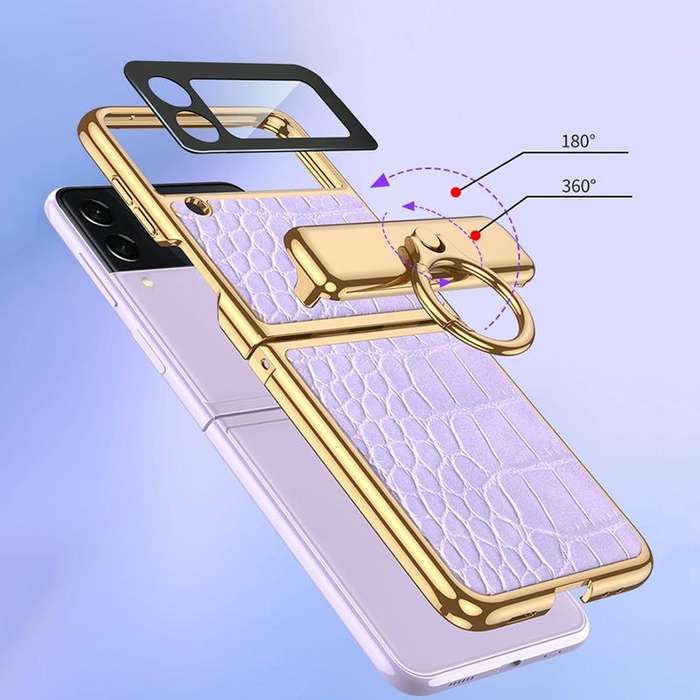For Samsung Galaxy Z Flip3 5G GKK Integrated Plating + Leather Flip Phone Case(Crocodile Red)