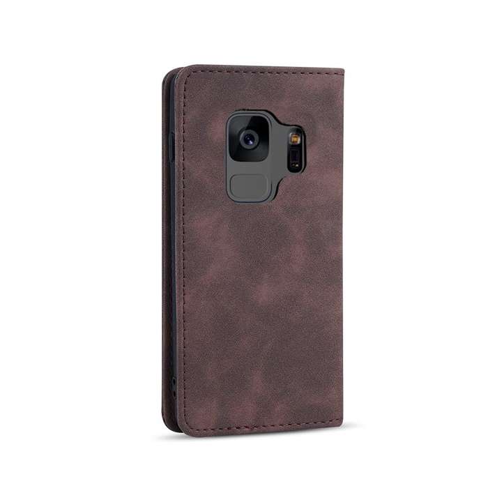 For Samsung Galaxy S9 Skin-feel Calfskin Texture Magnetic Dual-Fold Horizontal Flip Leather Case ...