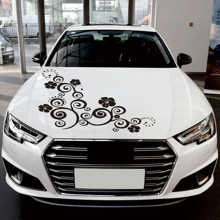 D-908 Summer Flower Totem PVC Car Hood Sticker(Blue)