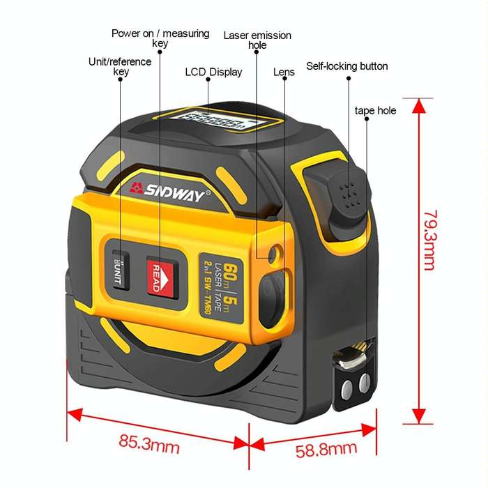 SNDWAY SW-TM40 40m Digital Range Finder Laser Distance Meter Tape Multi-function Self-Locking Han...