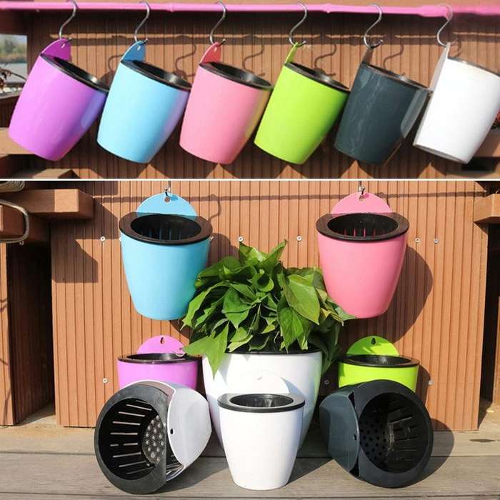 Self-Watering Planter Grow Plants Lazy Flower Pots Wall-hanging Round Resin Plastic Flower Pots, ...
