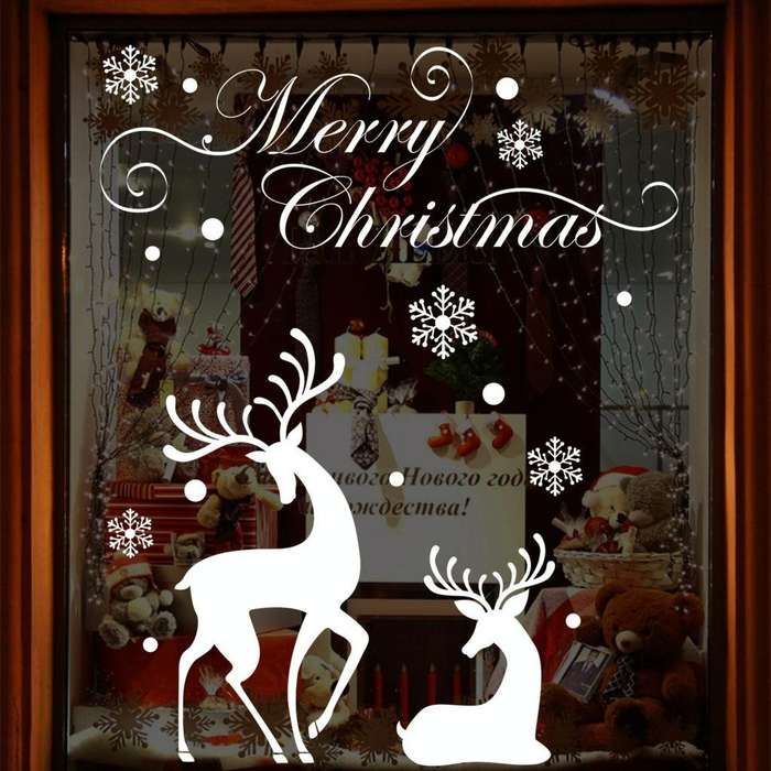 White Snow Reindeer Window Glass Door Removable Christmas Wall Sticker Decoration