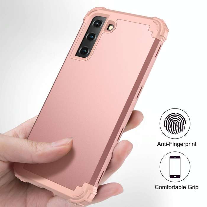 For Samsung Galaxy S21 FE 3 in 1 Shockproof PC + Silicone Protective Case(Rose Gold)