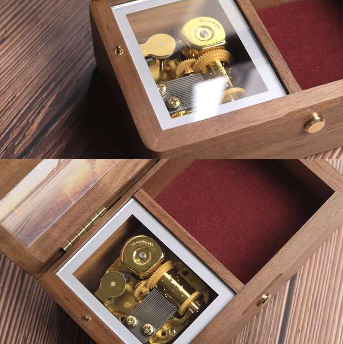 Wooden Jewelry Storage Music Box with Photo Frame Function, Spec: Walnut+Necklace Flannel