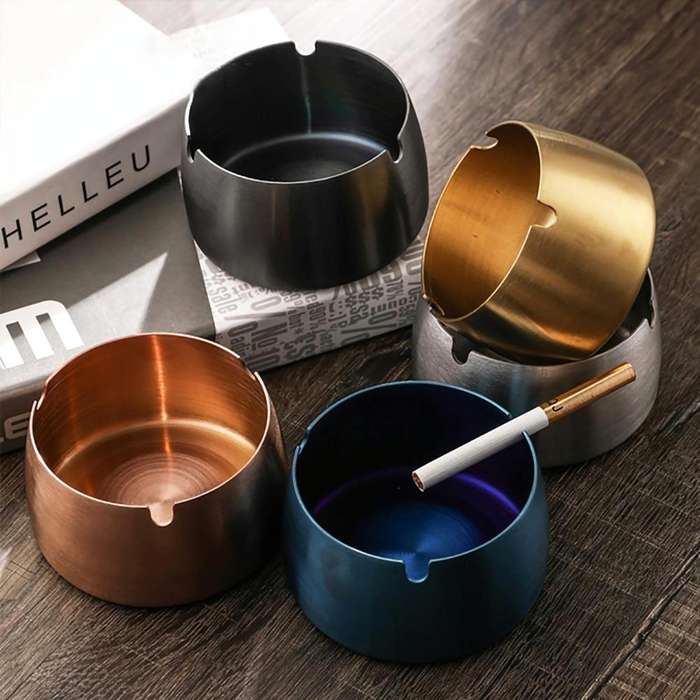 Thickened Stainless Steel Ashtray Windproof And Drop-Proof Ashtray, Specification: Small(Black)