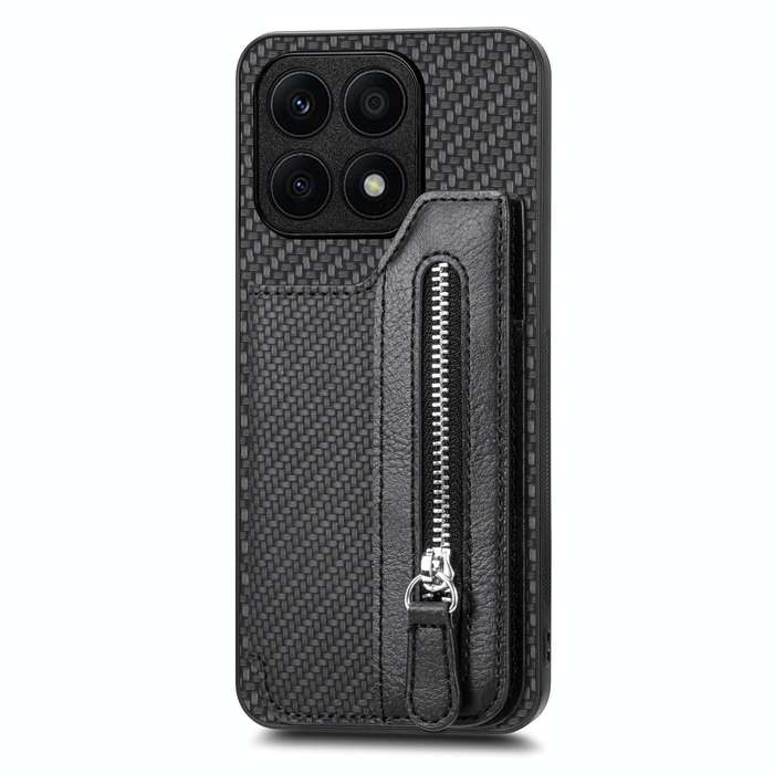 For Honor X8A Carbon Fiber Horizontal Flip Zipper Wallet Phone Case(Black)