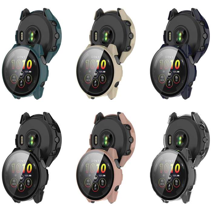 For Garmin Forerunner 265 PC + Tempered Glass Film Integrated Watch Protective Case(Transparent W...