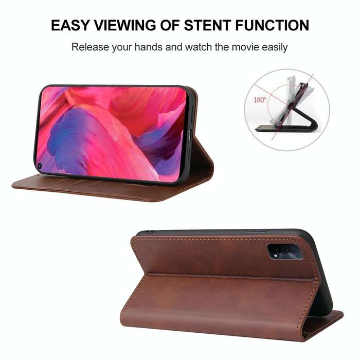 For OPPO A74 5G Magnetic Closure Leather Phone Case(Brown)