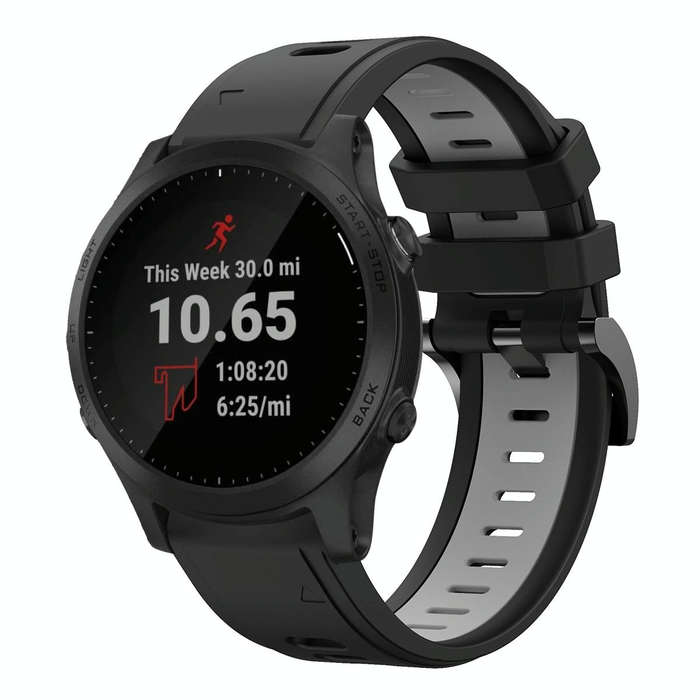 For Garmin Forerunner 945 22mm Two-Color Sports Silicone Watch Band(Black+Grey)