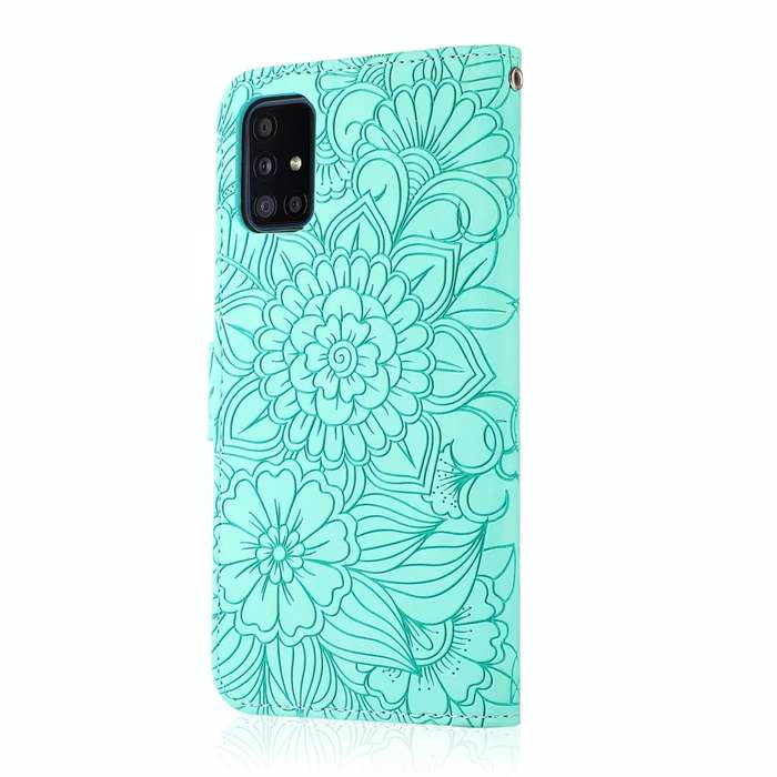 For Samsung Galaxy A51 Skin Feel Embossed Sunflower Horizontal Flip Leather Case with Holder & Ca...
