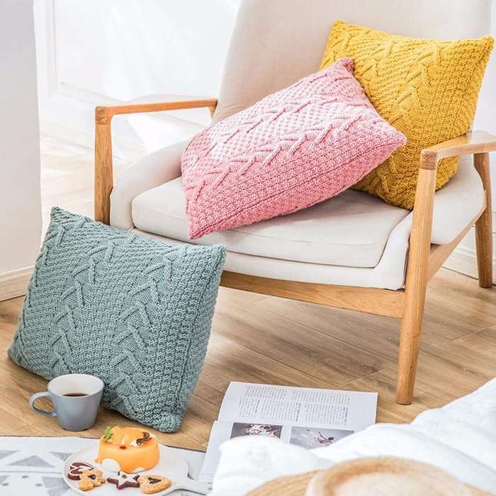 Home Wool Knitted Pillowcase, Colour: Lake Green, Size: 45 x 45 cm