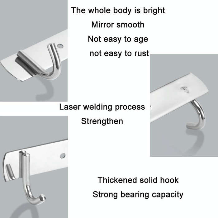 304 Stainless Steel No Punching Door Rear Coat Hook, Specification: 6 Hooks