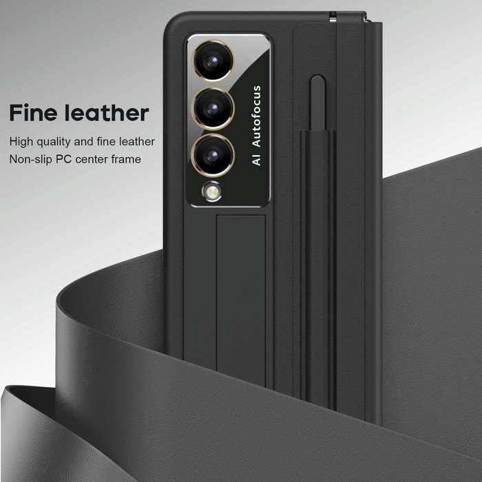For Samsung Galaxy Z Fold4 PU + PC Full Coverage Phone Case with Pen/Pen Slots(Black)
