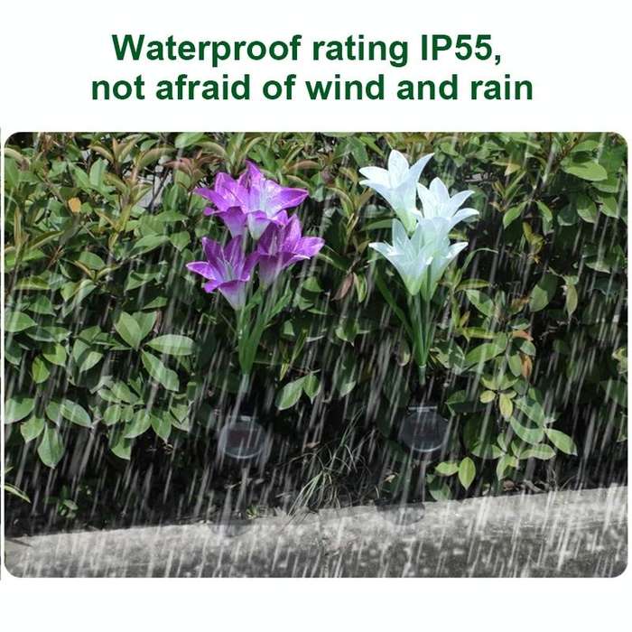 Simulated Lily Flower 4 Heads Solar Powered Outdoor IP55 Waterproof LED Decorative Lawn Lamp, Whi...