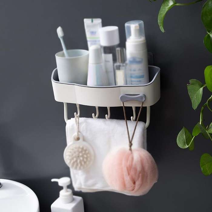 2 PCS Punch-Free Shelf Bathroom Suction Cup Storage Frame(White)
