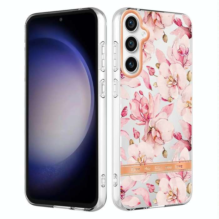 For Samsung Galaxy S23 FE 5G Flowers and Plants Series IMD TPU Phone Case(Pink Gardenia)