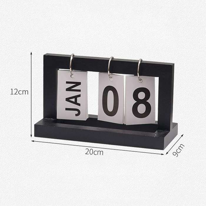 Wooden Flipping Calendar Simple Home Desktop Small Ornaments Study Desk Calendar(Black)