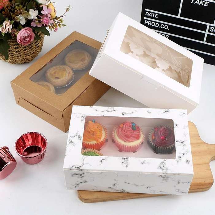 25 PCS Window Cupcake Packaging Box Muffin Cake Box With Inner Support, Specification: 6 In One (...
