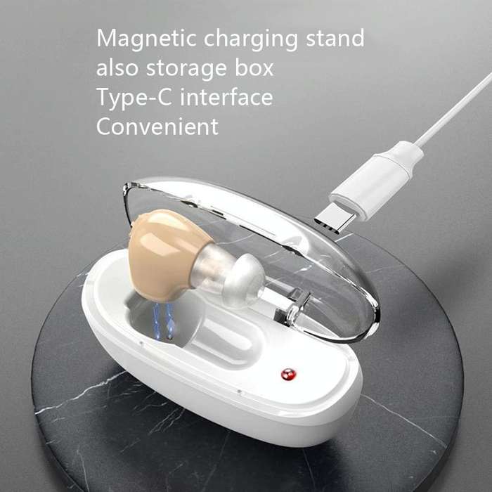 Elderly Sound Amplifier Portable Ear Canal Rechargeable Hearing Aid, Specification: EU Plug(Skin ...