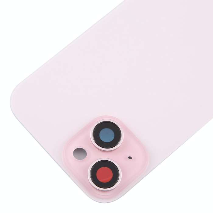 For iPhone 15 Plus Glass Battery Back Cover with Camera Lens Cover(Pink)