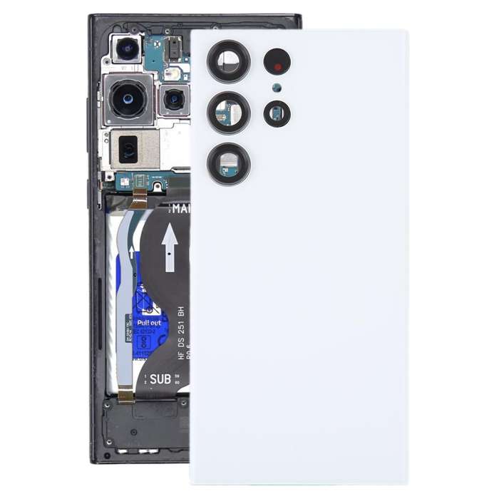 For Samsung Galaxy S23 Ultra SM-S918 Glass Battery Back Cover with Camera Lens Cover(White)