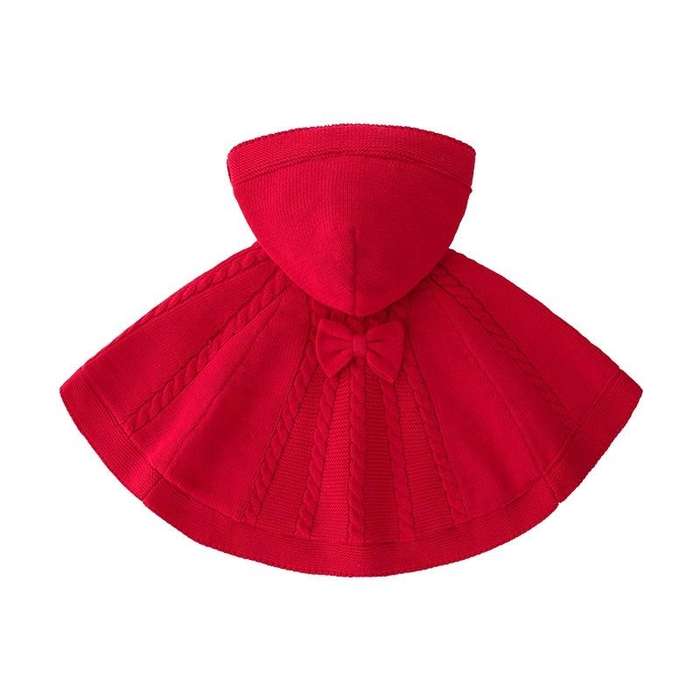 Children Clothing Knitted Bowknot And Fleece Sweater Cloak Shawl (Color:Red Size:80)