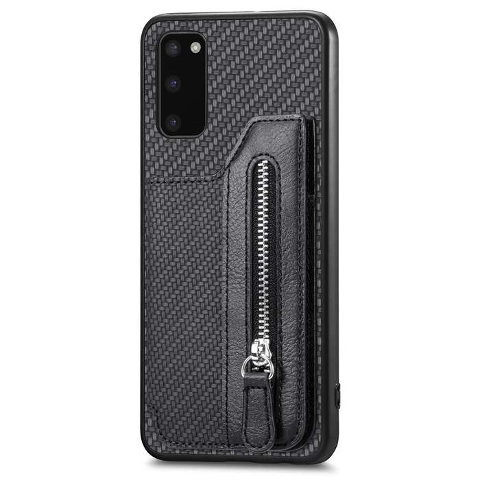 For Samsung Galaxy S20 Ultra Carbon Fiber Horizontal Flip Zipper Wallet Phone Case(Black)