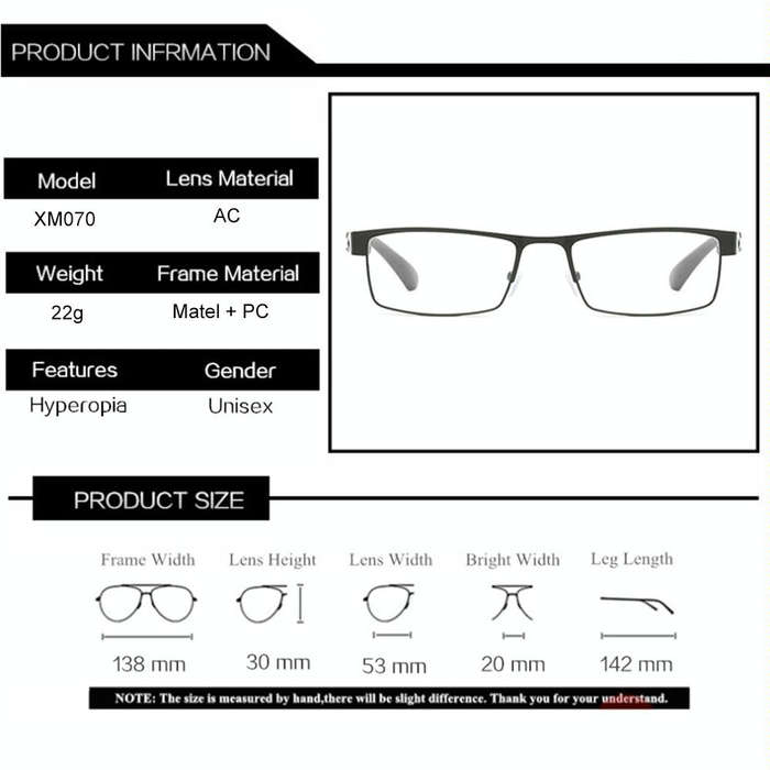 Simple Matel Frame Reading Glasses Hyperopia Eyeglasses +3.50D(Matte Black)