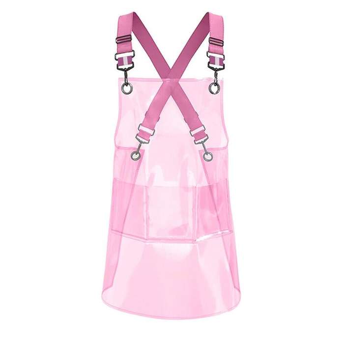 30 Silk Long 80cm Transparent TPU Apron Solid Color Webbing Adjustable Work Apron(Pink + Pink Web...