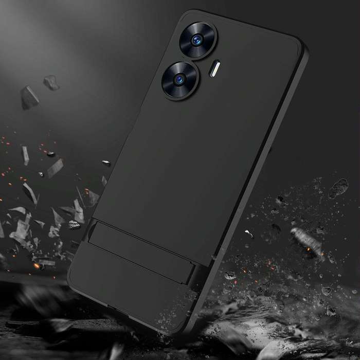 For Realme C55 GKK Three Stage Splicing Full Coverage PC Phone Case with Stand(Black)