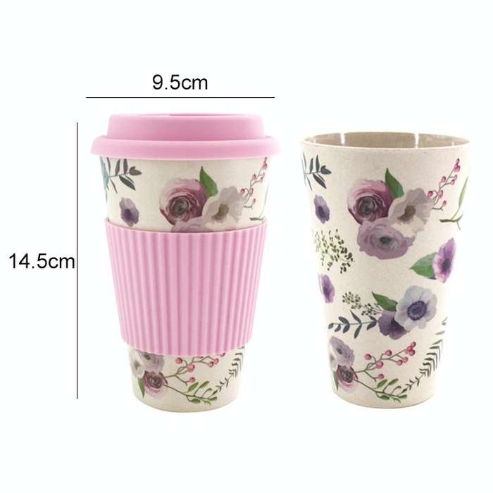 400ML Reusable Bamboo Fibre Coffee Cups Silicone Eco Friendly Travel Coffee Mugs(Pink)