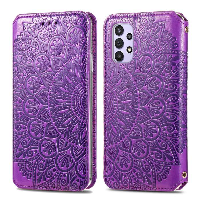 For Samsung Galaxy A32 5G Blooming Mandala Embossed Pattern Magnetic Horizontal Flip Leather Case...