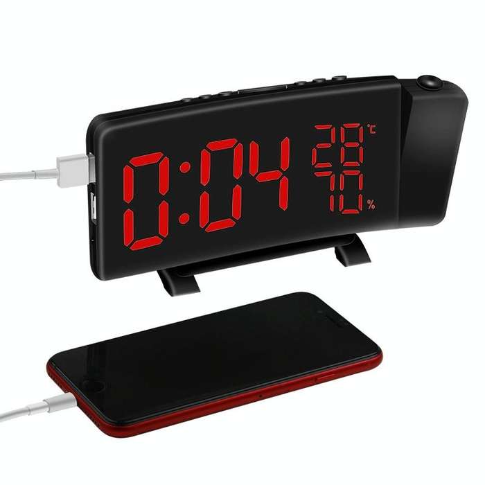 Three-color Projection Radio Alarm Clock USB Digital Alarm Clock Thermometer & Hygrometer