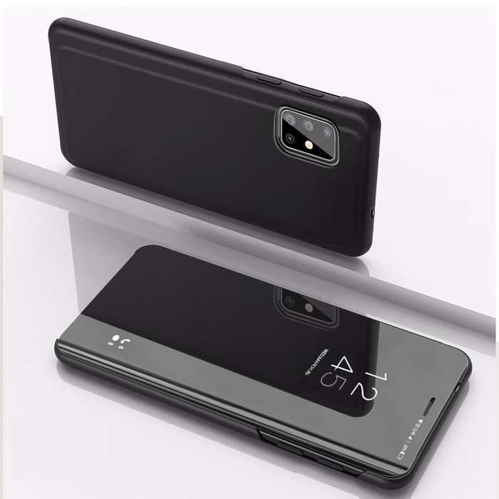 For Galaxy A31 Plated Mirror Horizontal Flip Leather Case with Holder(Black)