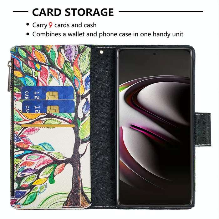 For Samsung Galaxy S22 Ultra 5G Colored Drawing Pattern Zipper Horizontal Flip Phone Leather Case...