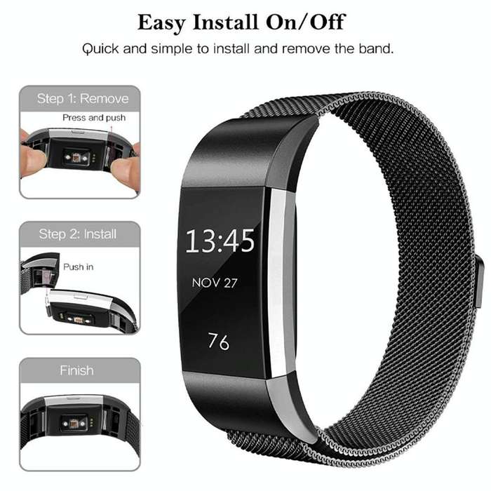 Smart Watch Stainless Steel Watch Band for FITBIT Charge 2, Size: L(Silver)
