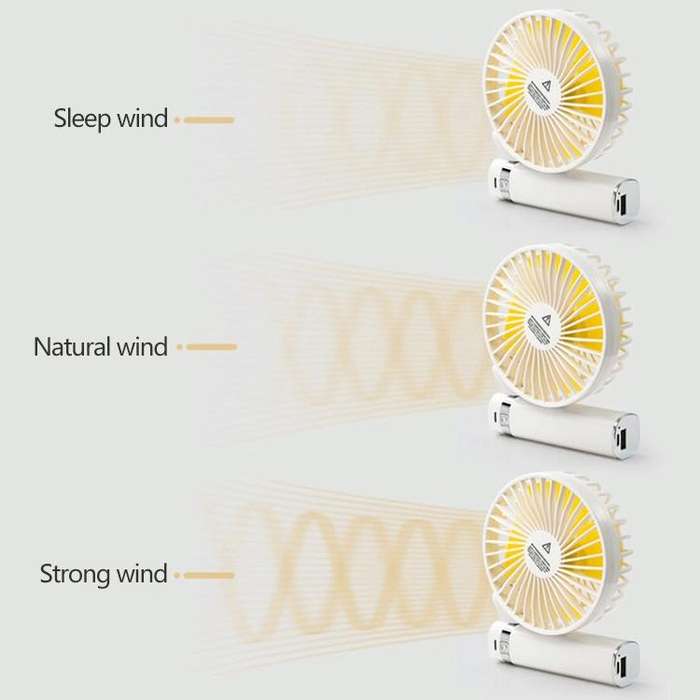 S2 Portable Foldable Handheld Electric Fan, with 3 Speed Control & Night Light (White)