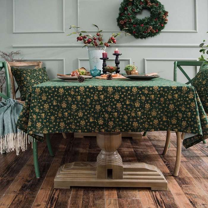 Linen Cotton Christmas Party Tablecloth Rectangle Bronzing Dinning Table Cover, Size:90x90cm(Green)