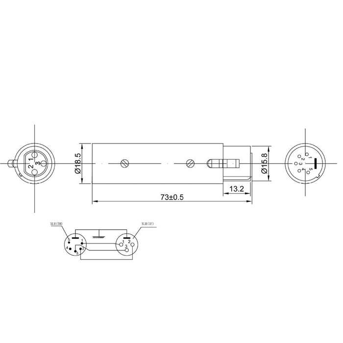 Zinc Alloy Shell Large 3Pin Female XLR to 5Pin XLR Male DMX Signal Lamp XLR Adapter