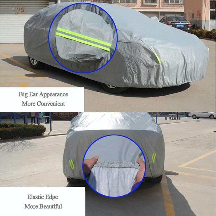 PEVA Anti-Dust Waterproof Sunproof Hatchback Car Cover with Warning Strips, Fits Cars up to 4.4m(...