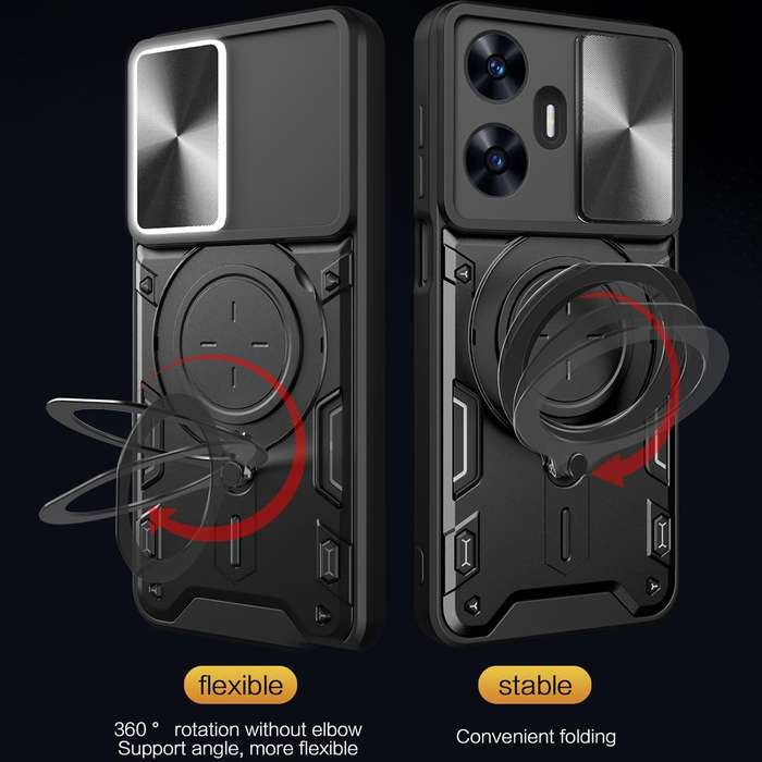 For Realme C55 4G CD Texture Sliding Camshield Magnetic Holder Phone Case(Black)