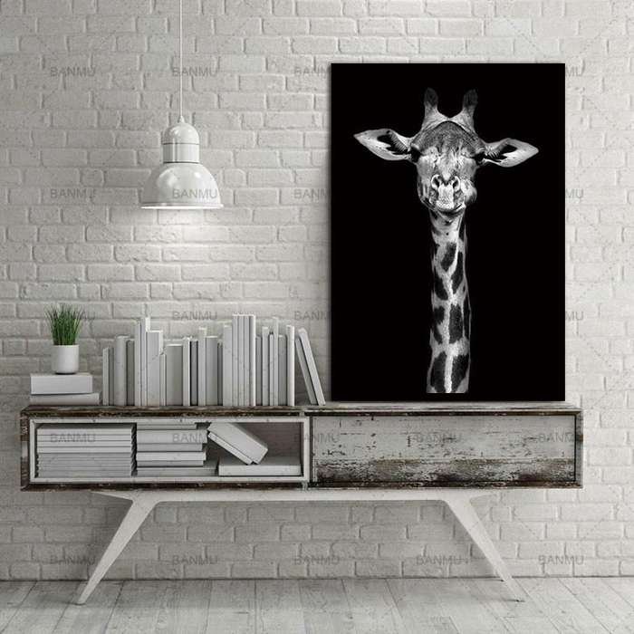 Simple Black and White Animal Decoration Painting Study Living Room Sofa Background Wall Painting...
