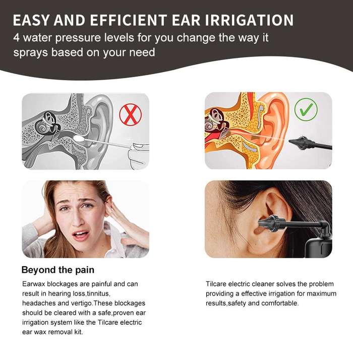 Water Powered Ear Cleaner Electric Triple Jet Stream with 3 Pressure Settings