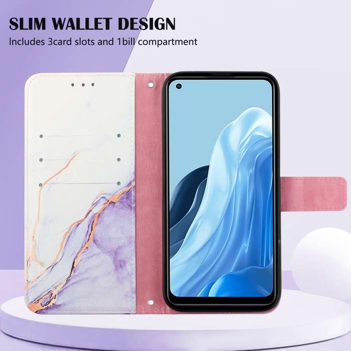 For OPPO Reno7 4G/F21 Pro PT003 Marble Pattern Flip Leather Phone Case(White Purple LS006)