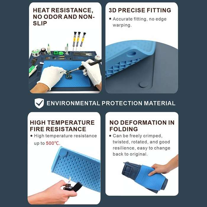 BAKU BA-695  2 in 1 TPR+Silicone Computer Phone Repair Desk Mat Heat Resistant Insulation Mat