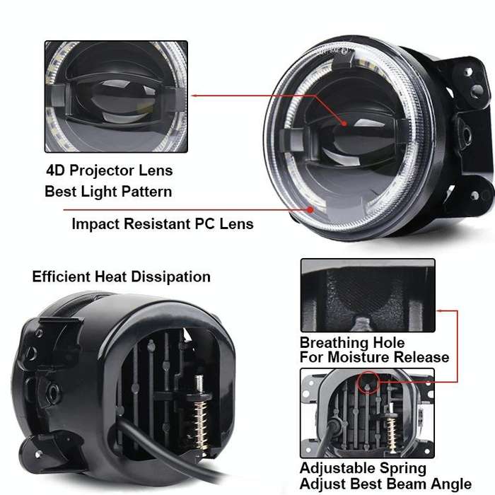 2 PCS 4 inch Car LED Angel Eyes Spotlight Modified Fog Lights for Jeep Wrangler / Dodge / Chrysle...