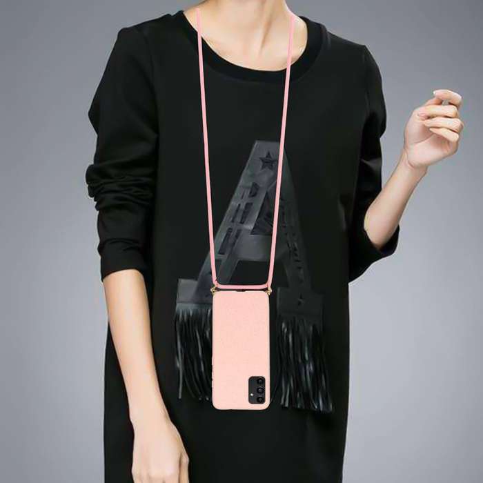For Samsung Galaxy A13 Wheat Straw Material + TPU Protective Case with Lanyard(Pink)